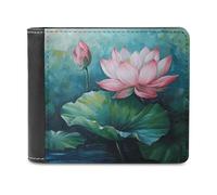 FekiLoot Lotus Flower Painting Wallet Large Capacity Slim Bifold Wallet with Multiple Card Slots PU Leather Men Purse