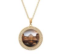 FekiLoot Louvre Museum in Paris Pendant Necklaces Non-Tarnish Round Necklace Multicolored Diamond Studded Exquisite Necklace Coin Pendant Fashion Jewelry Necklaces Gifts for Women, One size, Metal, No