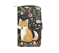 FekiLoot Love Cartoon Fox Wallet Large Capacity Travel Double Fold Wallets Portable Zipper Leather Purse for Women Men