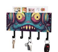 FekiLoot Love Music Monster Key Holder for Wall Adhesive Key Hanger with 5 Hooks Wall Mounted PU Leather Key Storage Organizer Towel Hook for Entryway Hallway Living Room Office