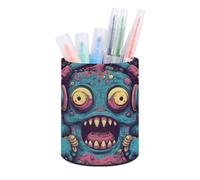 FekiLoot Love Music Monster Round Pencil Holder PU Leather Pen Cup Container Desk Organizer Desktop Storage Box Stationery Brush Scissor Holders for Home School Office Supply
