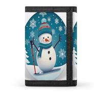 FekiLoot Lovely Christmas Cartoon Skiing Snowman Snowflake Wallet for Women Men Trifold Wallet Large Front Pocket Wallets Travel Slim RFID Blocking Wallets Coin Purse Credit Card Holder