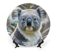 FekiLoot Lovely KoalaDecorative Plate Round Ceramic Plates with Display Stand Salad & Dessert Serving Plates Home Table Art Decoration for Kitchen Dining Room Wine Cabinet 10inch
