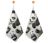 FekiLoot Lovely Panda Hand Towels for Kitchen, Square Small Towel with Hanging Loop for Bathroom, Absorbent Soft Hand Towels for Travel, Quick Dry Towel for Home, Gym 2PCS