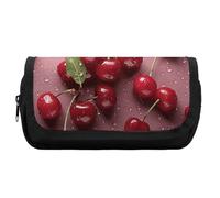 FekiLoot Lovely Sweet Red Cherry Pencil Case Portable Zipper Large Capacity Pencil Bag Handheld Multi Function Portable Pencil Pouch Organizer for Family Office Supplies