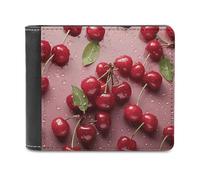 FekiLoot Lovely Sweet Red Cherry PU Leather Wallet Bifold Wallet Front Pocket Wallets Fashion Purse Slim Billfold Credit Card Holder