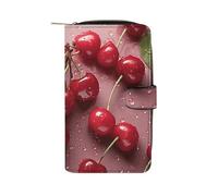 FekiLoot Lovely Sweet Red Cherry Wallet Large Capacity Travel Double Fold Wallets Portable Zipper Leather Purse for Women Men