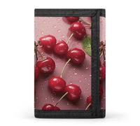 FekiLoot Lovely Sweet Red Cherry Wallets Exquisite Trifold Wallet Front Pocket Wallet with Zipper Keychain Coin Purse Credit Card Holder for Adult