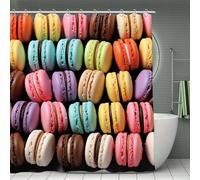 FekiLoot Macaron Biscuit Flavored Pastries Shower Curtain with Hooks, Personalized Bath Curtain for Home, Washable Shower Liner for Hotel, Reusable Bath Curtains for Apartment, 70.8×70.8 Inches
