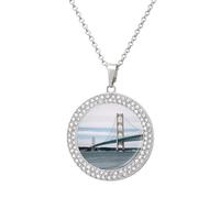 FekiLoot Mackinac Suspension Bridge Pendant Necklaces Non-Tarnish Round Necklace Multicolored Diamond Studded Exquisite Necklace Coin Pendant Fashion Jewelry Necklaces Gifts for Women, One Size, Metal