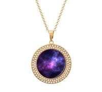 FekiLoot Magic Galaxy Sky Purple Pendant Necklaces Non-Tarnish Round Necklace Multicolored Diamond Studded Exquisite Necklace Coin Pendant Fashion Jewelry Necklaces Gifts for Women, One Size, Metal