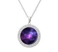 FekiLoot Magic Galaxy Sky Purple Pendant Necklaces Non-Tarnish Round Necklace Multicolored Diamond Studded Exquisite Necklace Coin Pendant Fashion Jewelry Necklaces Gifts for Women, One Size, Metal