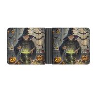 FekiLoot Magic Pumpkin Night Wallet Slim Leather Bifold Wallet Extra Capacity Wallets with Multiple Card Slots Men Billfold