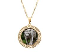 FekiLoot Majestic White Bengal Tiger Pendant Necklaces Non-Tarnish Round Necklace Multicolored Diamond Studded Exquisite Necklace Coin Pendant Fashion Jewelry Necklaces Gifts for Women, One size