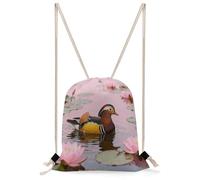 FekiLoot Mandarin Duck in Lotus Drawstring Backpack Sports Gym Bag Drawstring Bags Foldable Backpack for Women Men