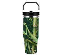 FekiLoot Mantis Bamboo Leaf 30oz Tumbler with Handle And Flip Straw Lid Double Wall Travel Leak-proof Coffee Mug Stainless Steel Vacuum Insulated Coffee Tumblers Cup for Hot And Cold Drinks