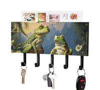 FekiLoot Many Frogs Sing on The Branches Key Holder for Wall Adhesive, No Drilling, Key Hooks with 5 Hooks Wall Mounted, Self Adhesive Keys Rack for Entryway, Hallway, Living Room, Kitchen, Office