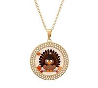 FekiLoot Maple Leaf Dark Brown Turkey Pendant Necklaces Non-Tarnish Round Necklace Multicolored Diamond Studded Exquisite Necklace Coin Pendant Fashion Jewelry Necklaces Gifts for Women, One size
