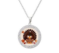 FekiLoot Maple Leaf Dark Brown Turkey Pendant Necklaces Non-Tarnish Round Necklace Multicolored Diamond Studded Exquisite Necklace Coin Pendant Fashion Jewelry Necklaces Gifts for Women, One size