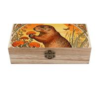FekiLoot Marmot Marigold Patch Wooden Storage Box Wooden Keepsake Box with Hinged Lid Vintage Rustic Chest Wood Jewelry Boxes for Jewelry, Photos, Memorabilia, Home Decor And Craft Organization