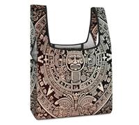 FekiLoot Mayan Calendar End of The World Grocery Bag Heavy Duty Extra Large Shopping Bag with Handle Waterproof Foldable Reusable Grocery Tote Bags Lightweight Polyester Fabric Tote Bags for Market
