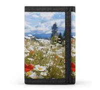 FekiLoot Meadow And Daisy Flowers Wallet Compact Blocking Trifold Wallets with Zipper Minimalist Purse Wallet Credit Card Holder