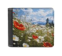 FekiLoot Meadow And Daisy Flowers Wallet Fashionable Slim Leather Wallet with Multiple Card Slots And Hidden Compartments Wallets