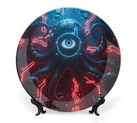 FekiLoot Mechanical Octopus Eyes Decorative Plates Bone China Plates with Stand for Display 10inch Round Ceramic Dinner Plates Dessert Plate for Kitchen Party Coffee Table Decor Art