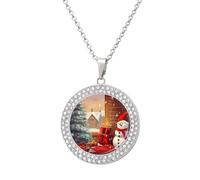 FekiLoot Merry Christmas Day Pendant Necklaces Non-Tarnish Round Necklace Multicolored Diamond Studded Exquisite Necklace Coin Pendant Fashion Jewelry Necklaces Gifts for Women, One Size, Metal, No