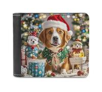 FekiLoot Merry Christmas Dog Wallet Large Capacity Slim Bifold Wallet with Multiple Card Slots PU Leather Men Purse