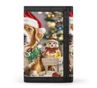 FekiLoot Merry Christmas Dog Wallet Slim Trifold Wallets with Multiple Card Slots Credit Card Holder Pocket Coin Purse
