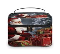 FekiLoot Merry Christmas Santa's Gift Makeup Bag Organizer Portable Travel Toiletry Bag with Handle Fashion Large Capacity Cosmetic Bags Lightweight Waterproof Makeup Storage Bags for Women