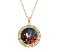 FekiLoot Merry Christmas Santa's Gift Pendant Necklaces Non-Tarnish Round Necklace Multicolored Diamond Studded Exquisite Necklace Coin Pendant Fashion Jewelry Necklaces Gifts for Women, One size