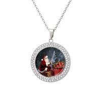FekiLoot Merry Christmas Santa's Gift Pendant Necklaces Non-Tarnish Round Necklace Multicolored Diamond Studded Exquisite Necklace Coin Pendant Fashion Jewelry Necklaces Gifts for Women, One size