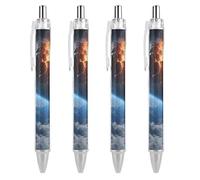 FekiLoot Meteor Impact Earth Ballpoint Pens Retractable Ball Point Pens Smooth-Flowing Black Ink 0.5mm Writing Pen Black Ink Pen for Men Women 4 PCS
