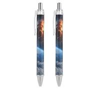 FekiLoot Meteor Impact Earth Ballpoint Pens Retractable Ball Point Pens Smooth-Flowing Black Ink 0.5mm Writing Pen Black Ink Pen for Men Women 2 PCS