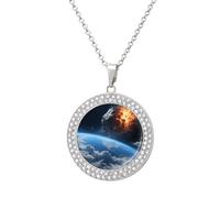 FekiLoot Meteor Impact Earth Pendant Necklace for Women Men Elegant Diamond Circle Necklaces with 19.7 Inch Chain, Zinc Diamond Jewelry for Birthday Christmas Valentine's Day Gift, One size, Zinc