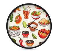 FekiLoot Mexican Salsa Symbols Modern Wall Clock - 10 Inch Round, Silent Non-Ticking, Analog Display, Decorative Mexican Salsa Symbols Digital Wall Clock for Living Room Classroom Office Decor