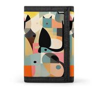 FekiLoot Mid-Century Modern Art Cat Wallet for Women Men Trifold Wallet Large Front Pocket Wallets Travel Slim RFID Blocking Wallets Coin Purse Credit Card Holder