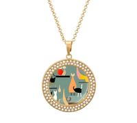 FekiLoot Mid-Century Modern Art Cats Pendant Necklace for Women Men Elegant Diamond Circle Necklaces with 19.7 Inch Chain, Zinc Diamond Jewelry for Birthday Christmas Valentine's Day Gift, One Size