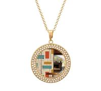 FekiLoot Mid Century Modern Pendant Necklaces Non-Tarnish Round Necklace Multicolored Diamond Studded Exquisite Necklace Coin Pendant Fashion Jewelry Necklaces Gifts for Women, One size, Metal, No