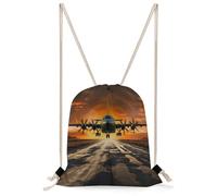 FekiLoot Military Aircraft Land Drawstring Backpack Sports Gym Bag Drawstring Bags Foldable Backpack for Women Men