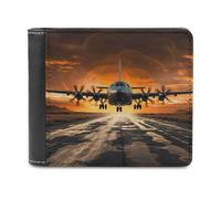 FekiLoot Military Plane Landing on Airforce Runways Against Beautiful Dusky Sky Leather Wallet for Women&Men Billfold Purse Credit Card Holder Slim Bifold Wallet Front Pocket Wallets