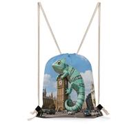 FekiLoot Mint Lizard Clocktower Drawstring Backpack Sports Gym Bag Drawstring Bags Foldable Backpack for Women Men