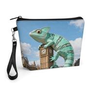 FekiLoot Mint Lizard Clocktower Makeup Bag for Purse, Waterproof Funny Cosmetic Bag for Women, Zipper Travel Pouch Gift 8.9×5.7 Inch
