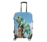 FekiLoot Mint Lizard Clocktower Travel Luggage Cover Stretchable Airplane Suitcase Protector Sleeve Universal Washable Fit for 19-32 Inch Checked Baggage,Water Resistant Durable Luggage Protector