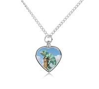 FekiLoot Mint Lizard Clocktower Urn Necklaces for Ashes Personalized Human Pet Cremation Jewelry Keepsake Locket Heart Pendant with Filling Kit Memorial Gift for Dog Cat Lover Women Men