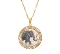 FekiLoot Mist Giant Elephant Pendant Necklace for Women Men Elegant Diamond Circle Necklaces with 19.7 Inch Chain, Zinc Diamond Jewelry for Birthday Christmas Valentine's Day Gift, One Size, Zinc