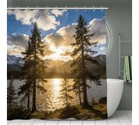 FekiLoot Modern Simple Gold Falling Between The Trees Shower Curtain with Hooks Quick Drying Lightweight Machine Washable Bath Curtains Cute Decorative Curtain for Bathroom Home
