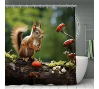 FekiLoot Modern Simple Red Squirrel on Small Green Hill Shower Curtain with Hooks Quick Drying Lightweight Machine Washable Bath Curtains Cute Decorative Curtain for Bathroom Home